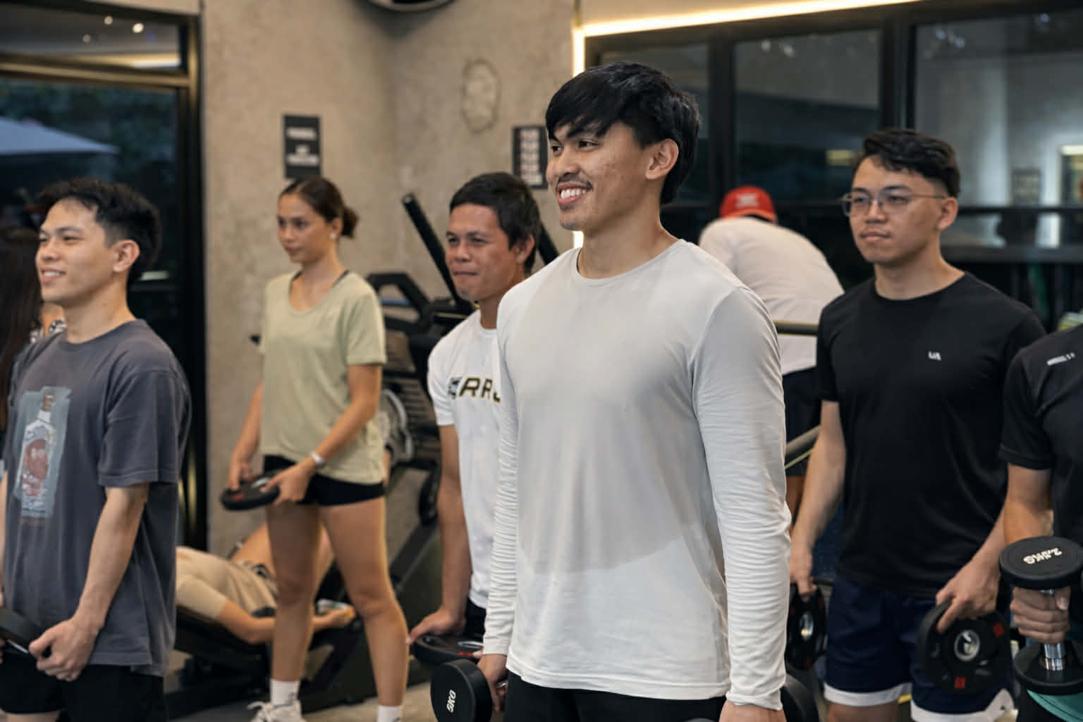 Close-up of black and gold dumbbells