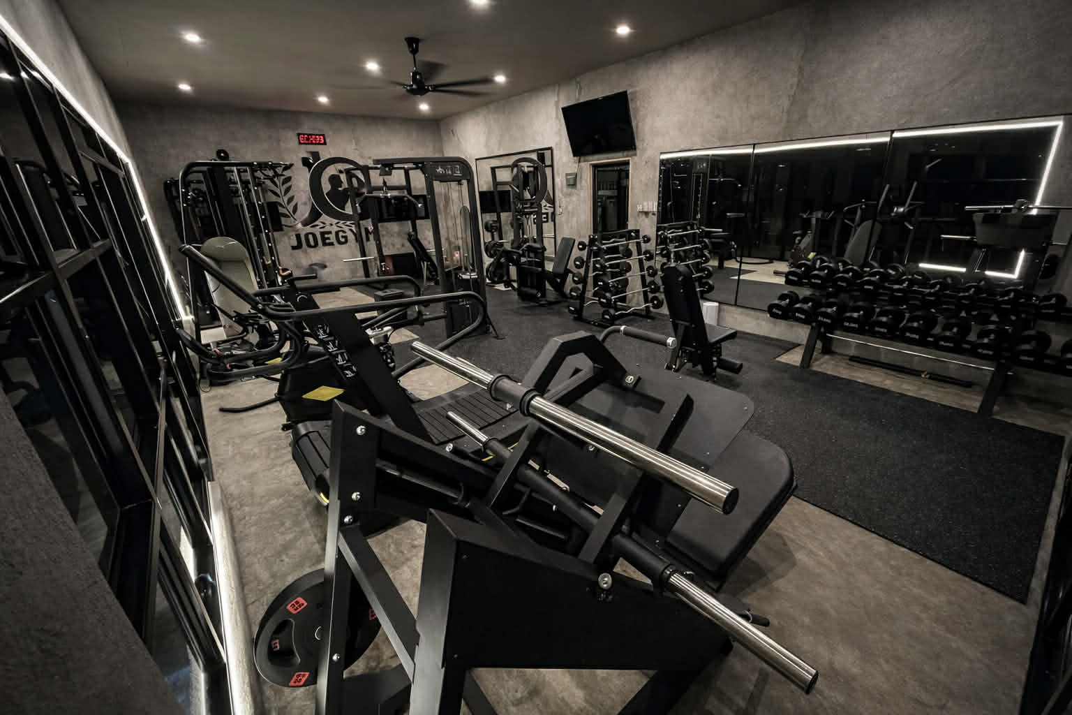 Close-up of leg press machine